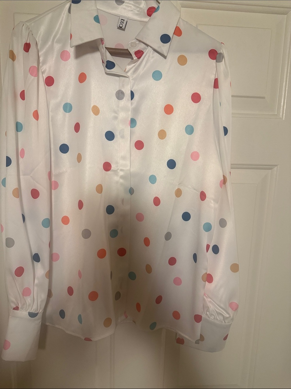 Girls' White Polka Dot Button-Up Shirt